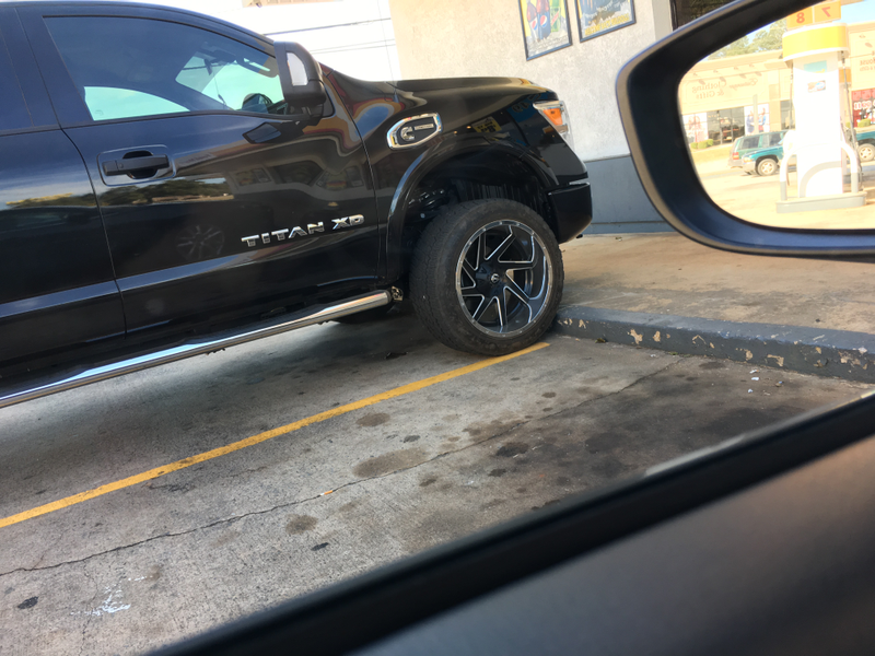 Nothing says off road like a big lift and small sidewalk street tires on paper thin wheels